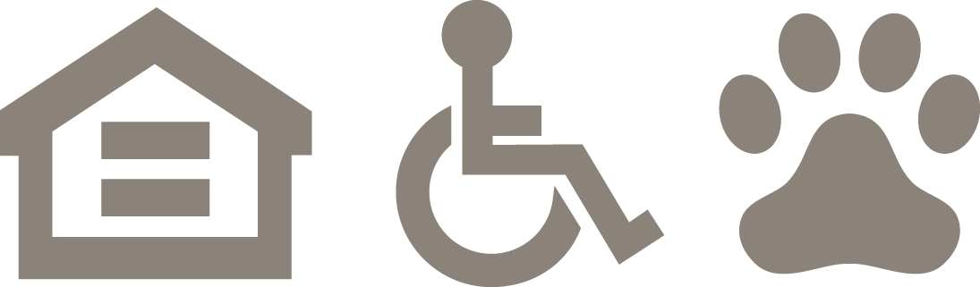Icons for fair housing, accesible, and pet-friendly